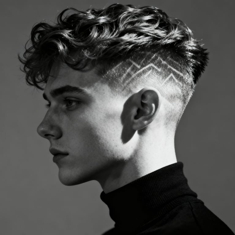 Mid Burst Fade Mullet Wavy style example