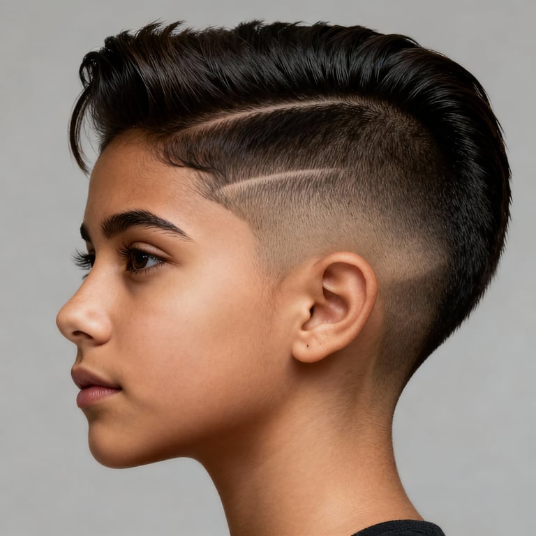 boys faux hawk on straight hair, low version.