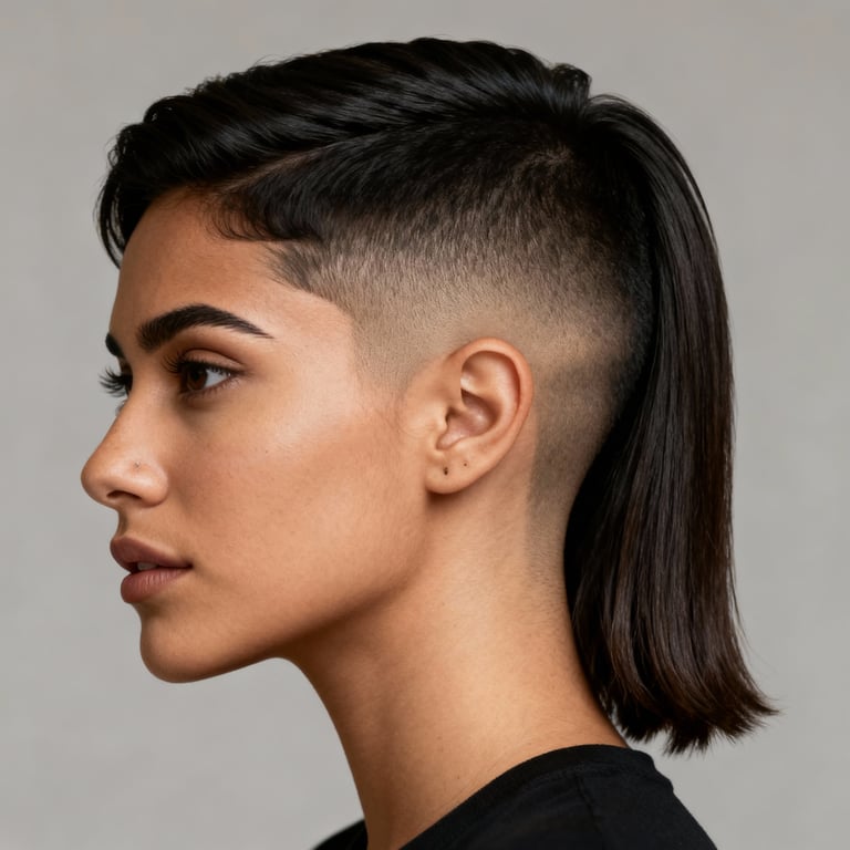 modern mullet fade on straight hair, low version.