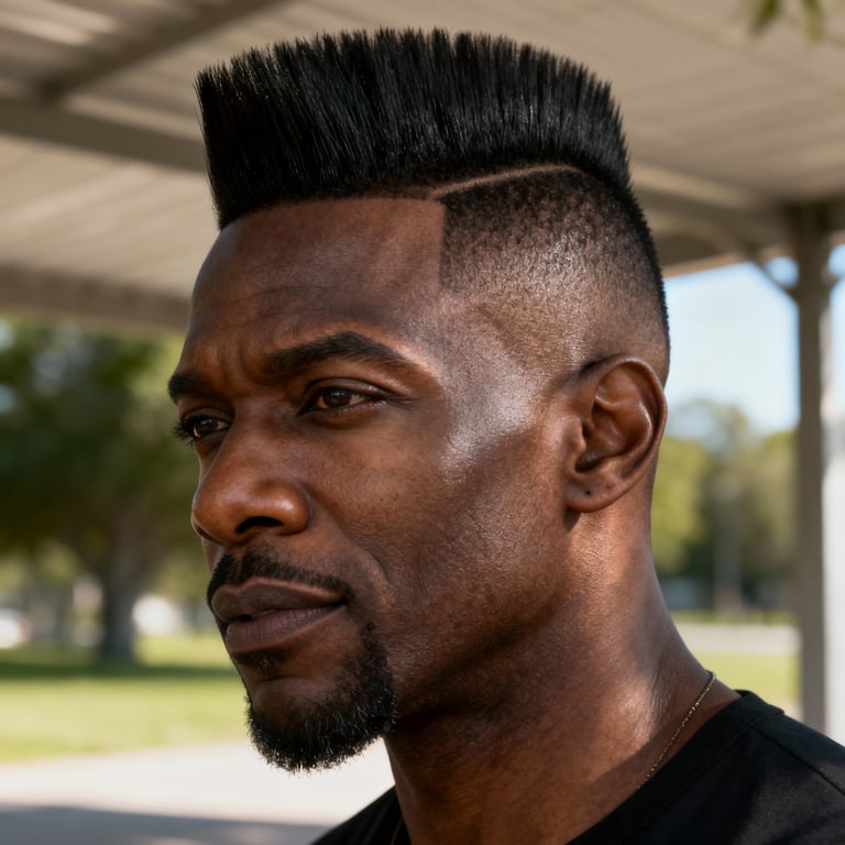 mohawk haircut on straight hair, low version.