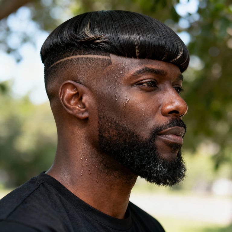 blunt cut choppy bob on straight hair, low version.