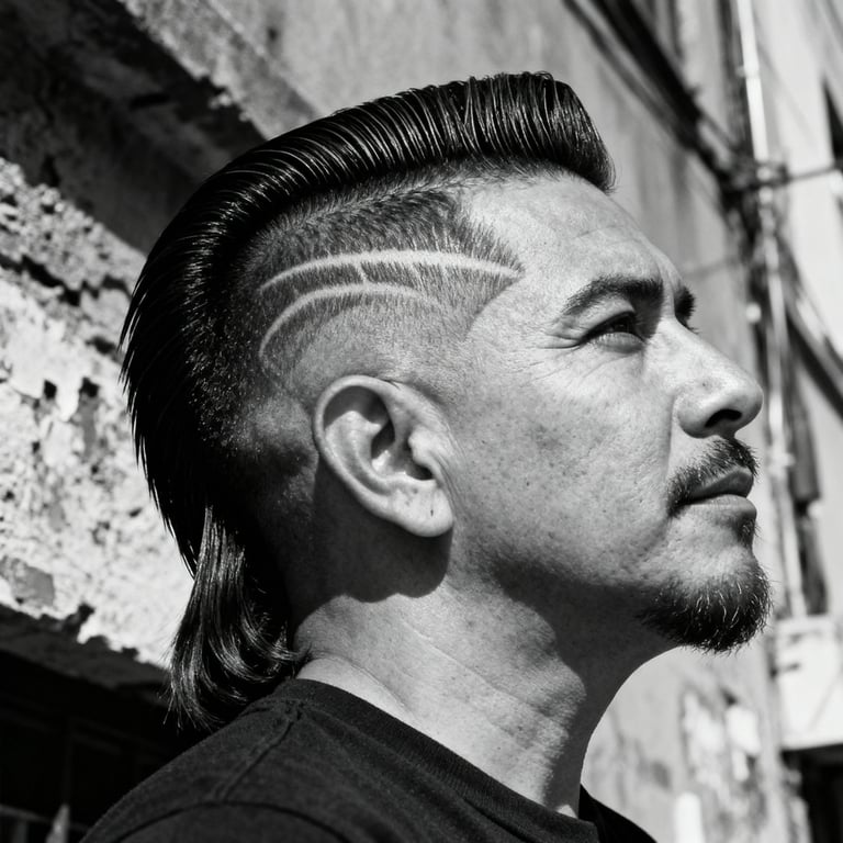 Mid Burst Fade Mullet