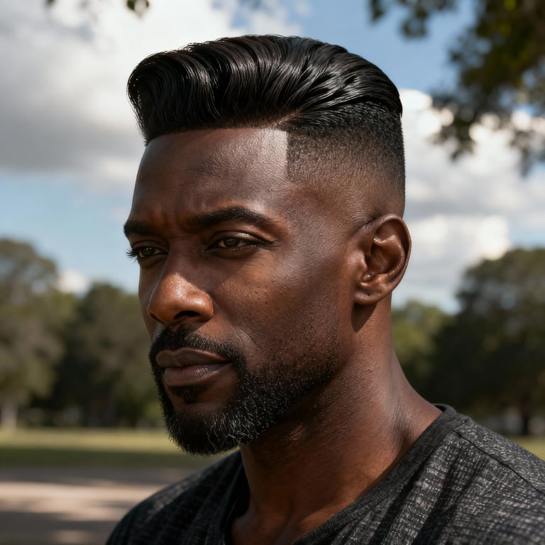 short pompadour on straight hair, low version.