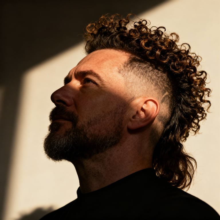 Burst Fade Mullet Curly Men