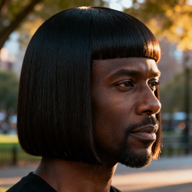 long length blunt cut on straight hair, low version.