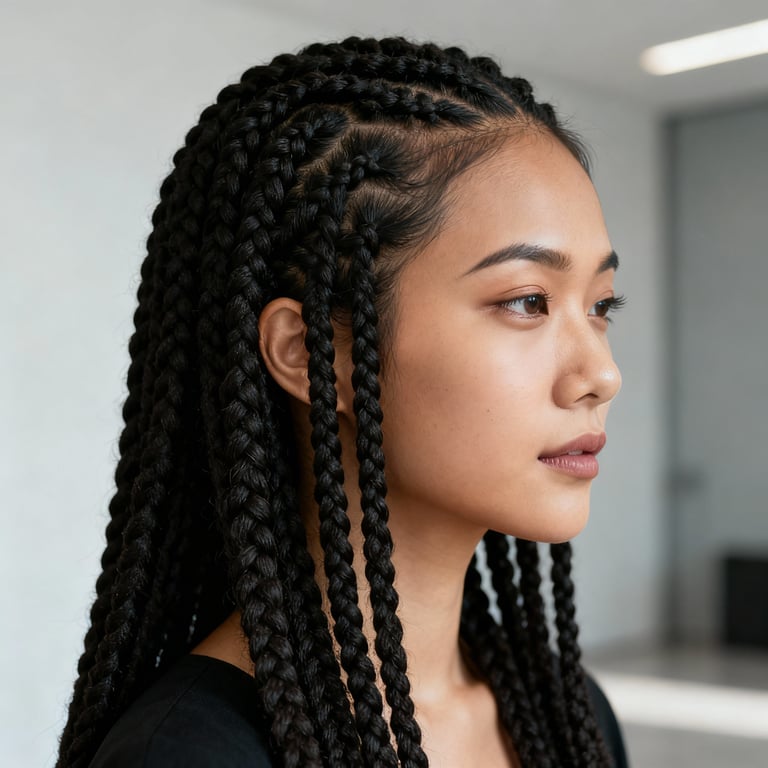 island twists on straight hair, low version.