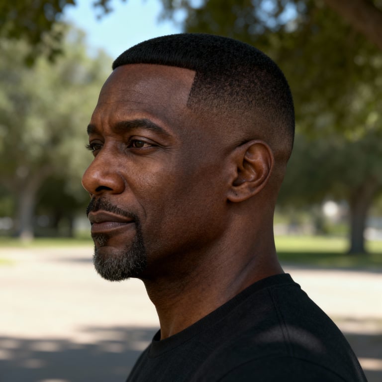 textured caesar cut on straight hair, low version.