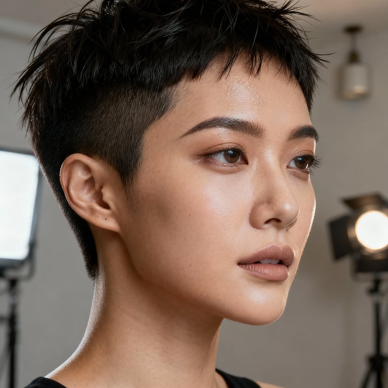 messy crew cut on straight hair, low version.