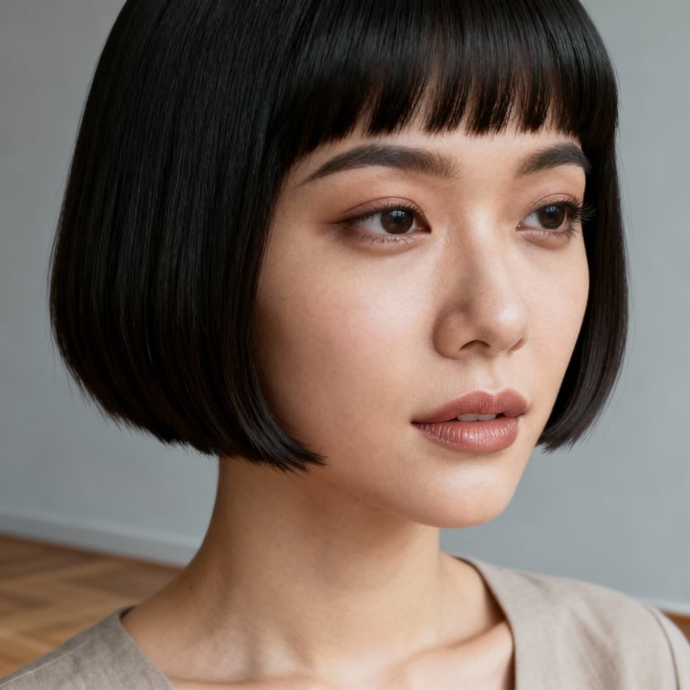 layered pageboy haircut on straight hair, low version.