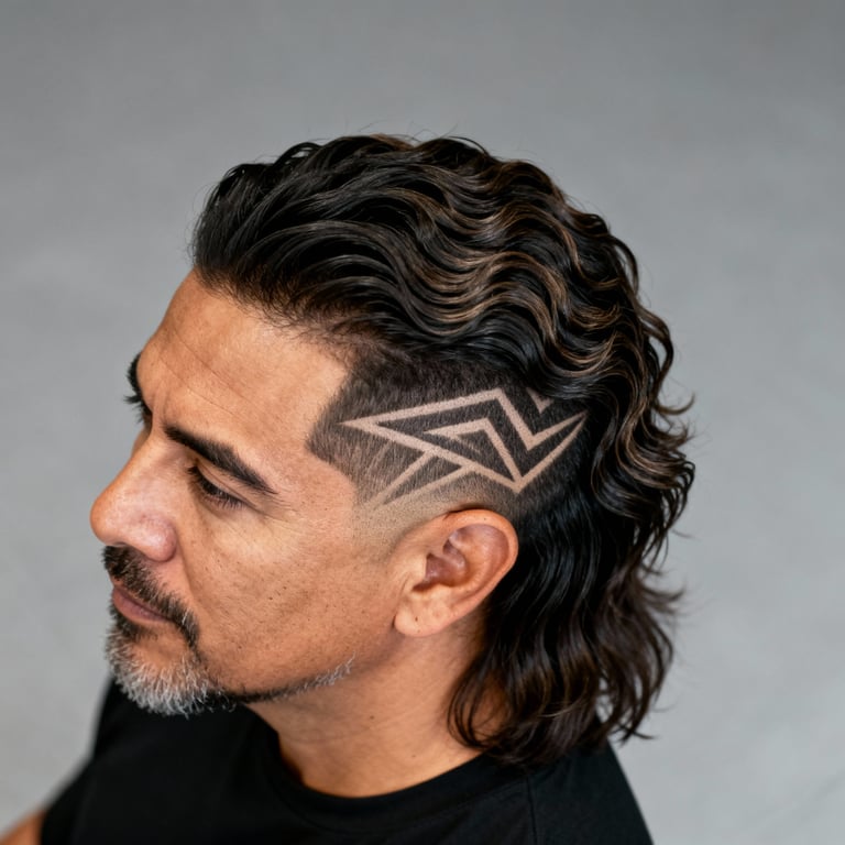 Burst Fade Mullet Wavy Hair