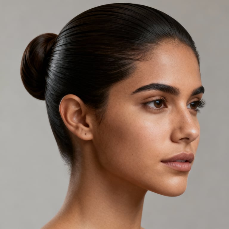 slick back bun on straight hair, low version.