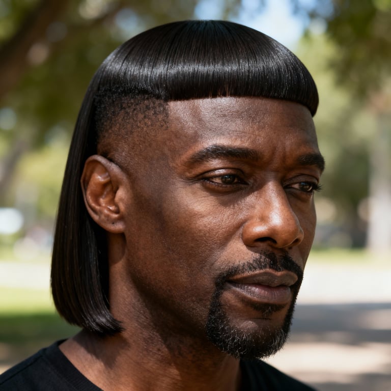 side part shoulder length blunt cut on straight hair, low version.