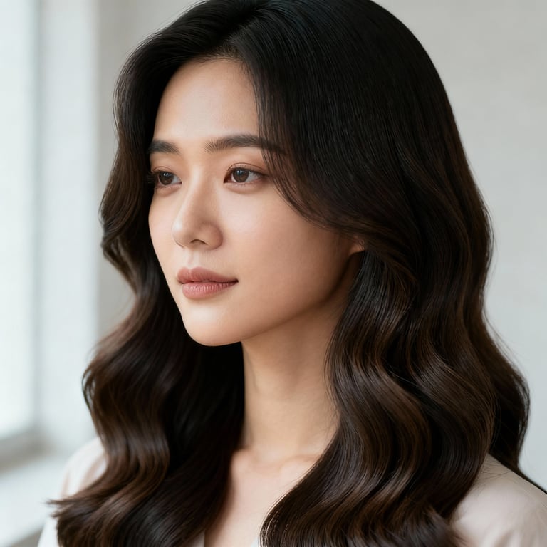 long wavy hair on wavy hair, low version.