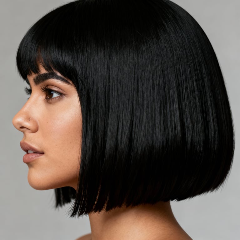 real hair black layered bob hairstyles on straight hair, low version.