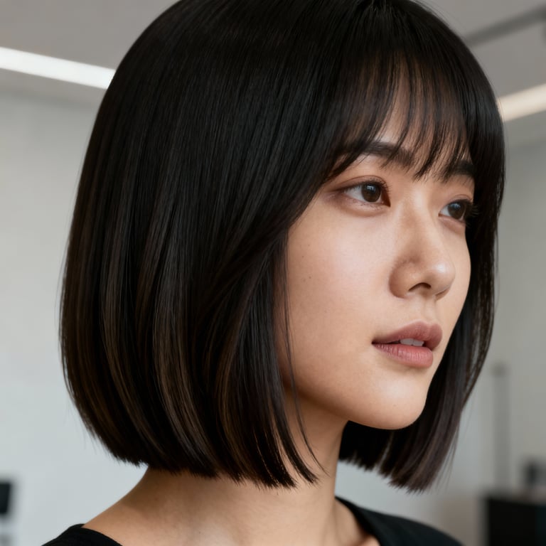 layered bob haircut on straight hair, low version.