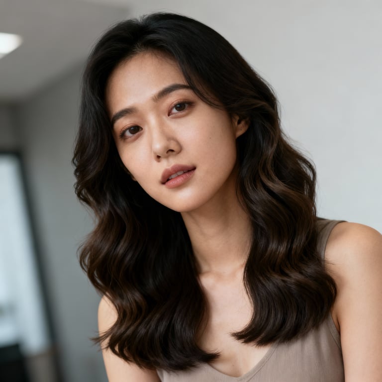 wavy hair on wavy hair, low version.