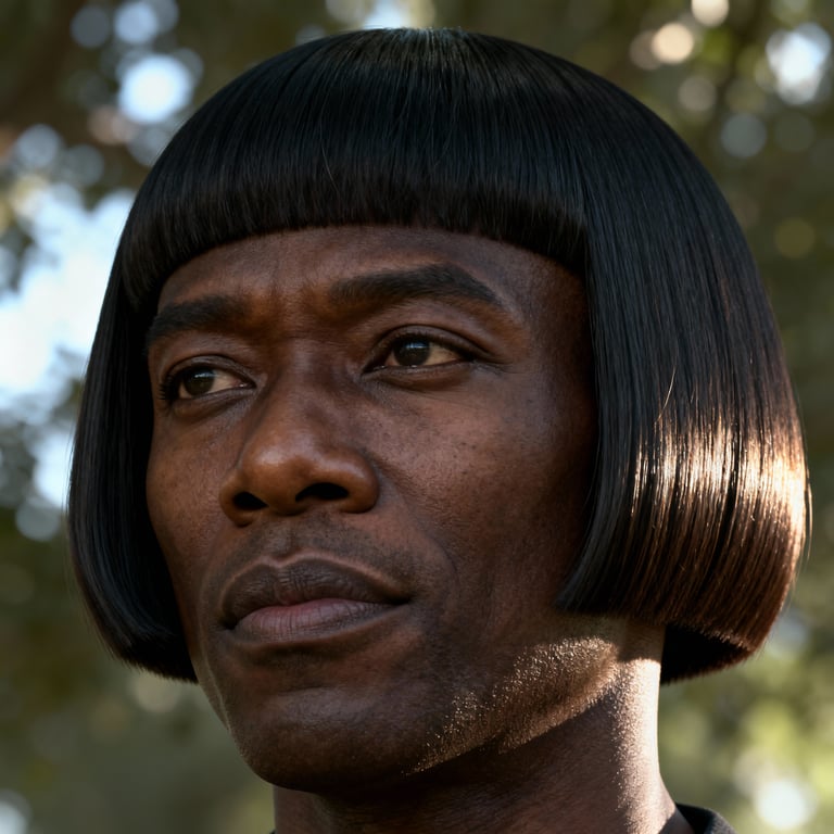 asian bowl cut on straight hair, low version.