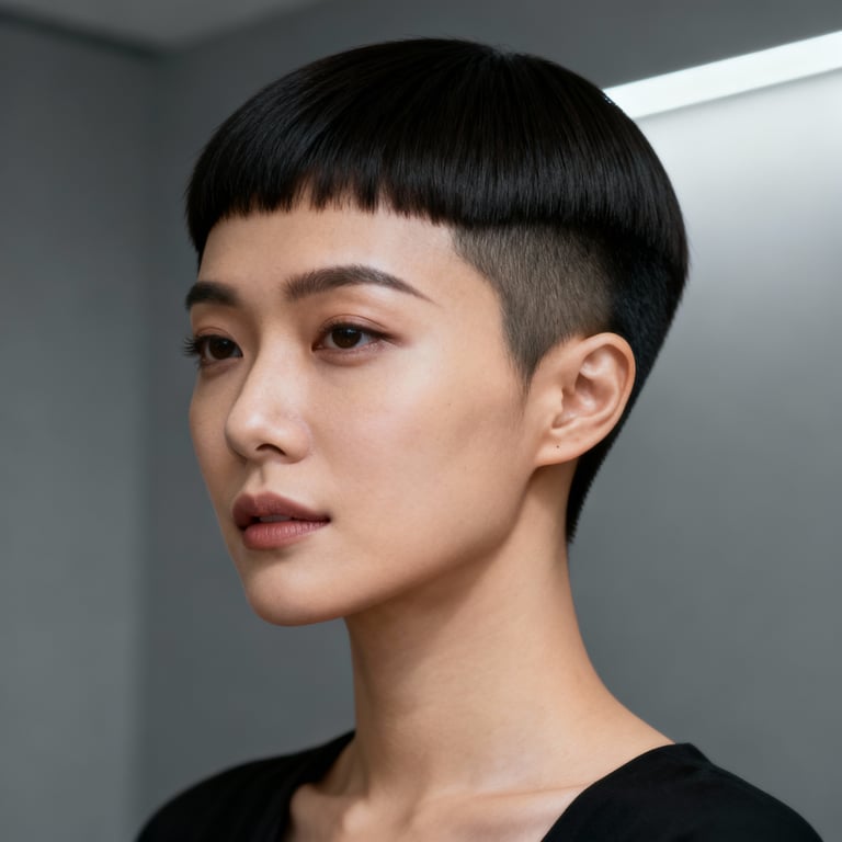 french crop haircut on straight hair, low version.