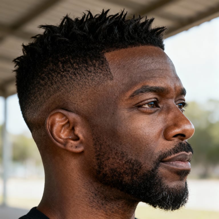 messy crew cut on straight hair, low version.