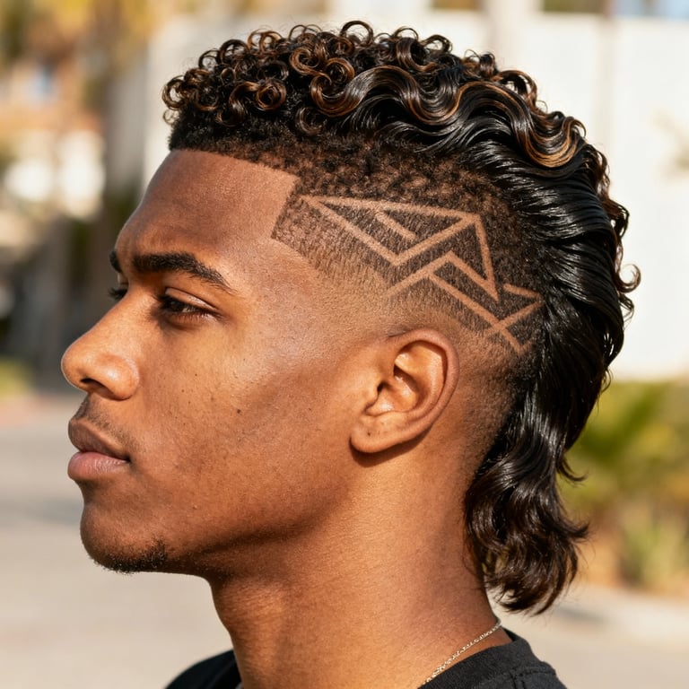 Burst Fade Mullet Curly Men