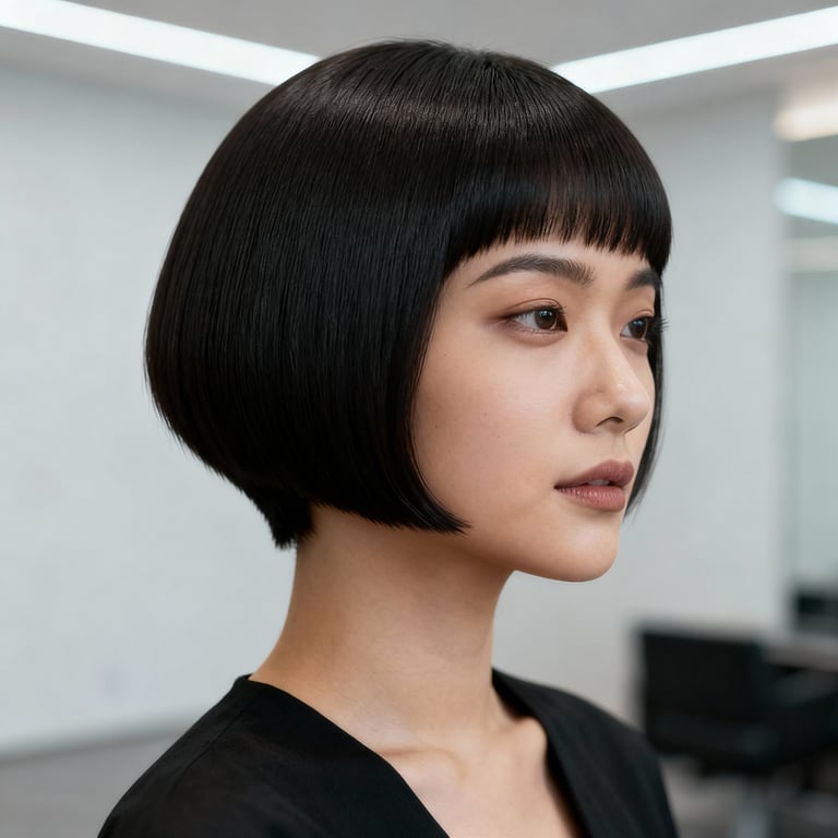 fine hair pixie bob haircut on straight hair, low version.