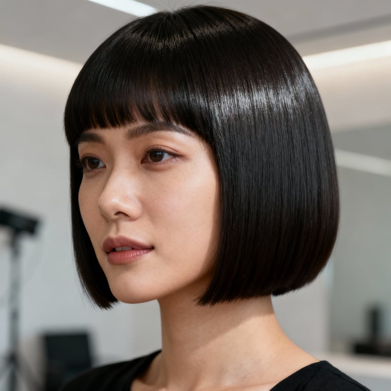 pageboy haircut on straight hair, low version.