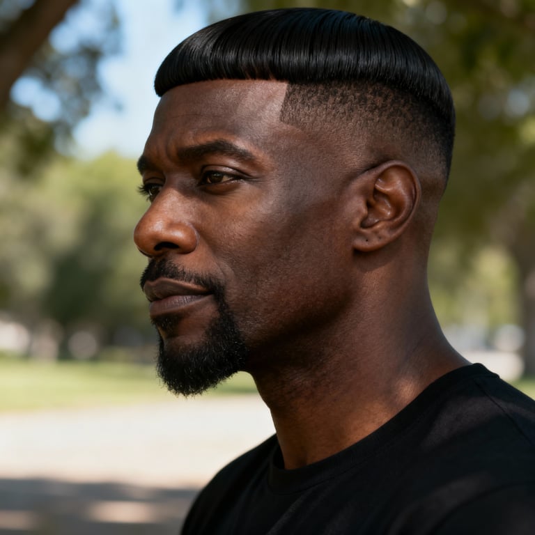 modern pageboy haircut on straight hair, low version.