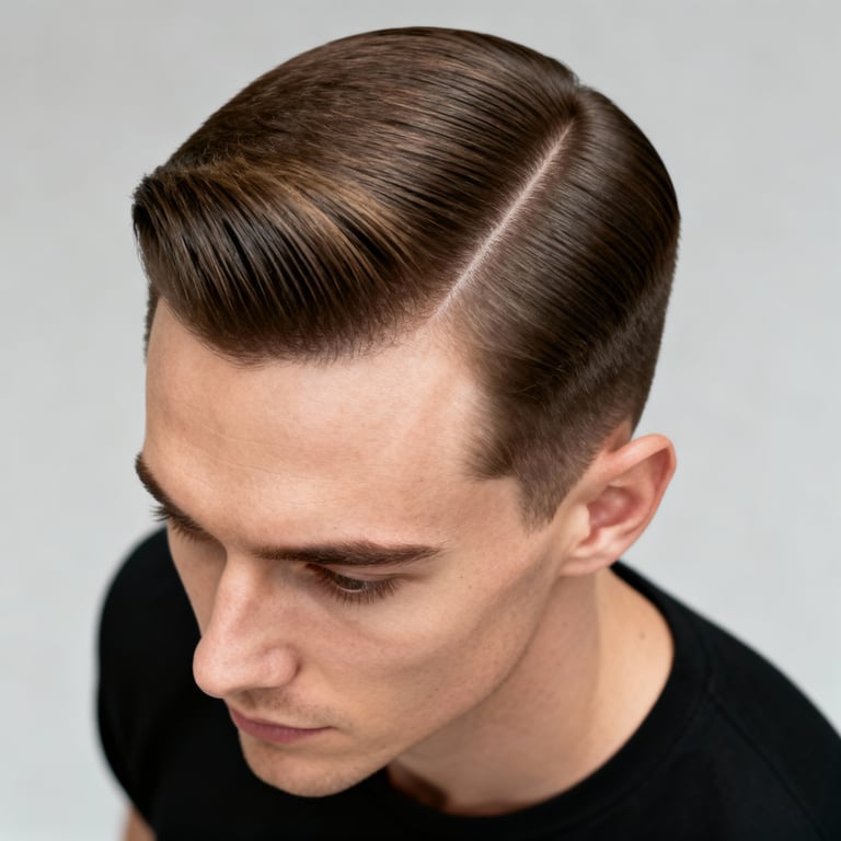 side part on straight hair, low version.
