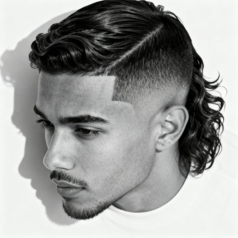Burst Fade Mullet Wavy Hair