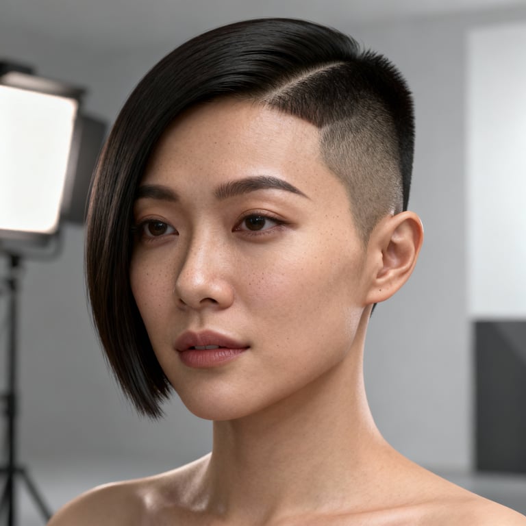 undercut short stacked wedge haircut on straight hair, low version.