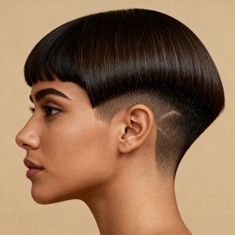 undercut short stacked wedge haircut on straight hair, low version.