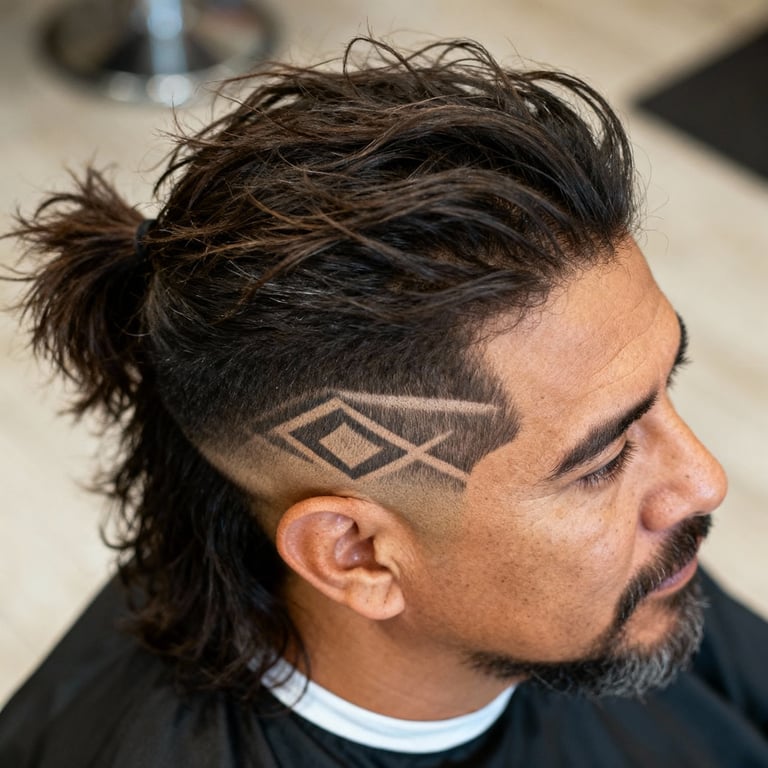 Mid Burst Fade Mullet