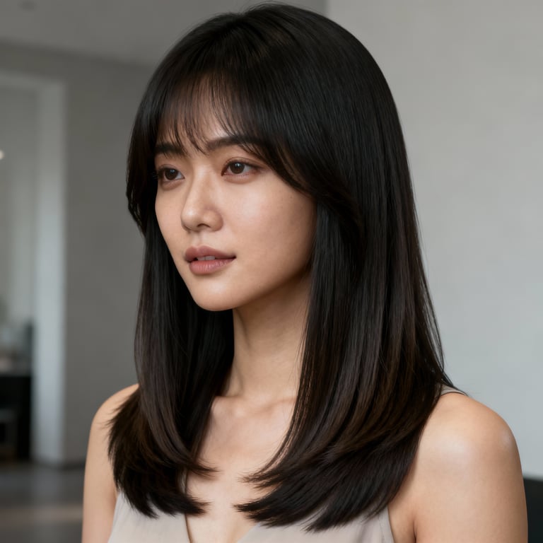 long layered haircut on straight hair, low version.