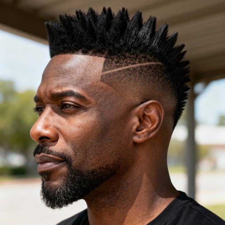 burst fade mohawk on straight hair, low version.