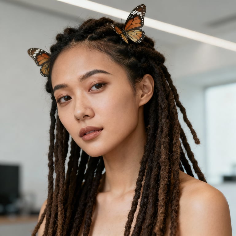 butterfly locs on straight hair, low version.