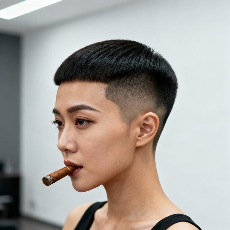 v cut cigar cutter on straight hair, low version.