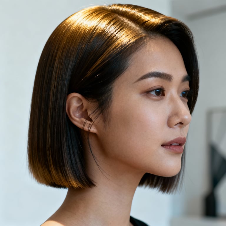 side part haircut on straight hair, low version.