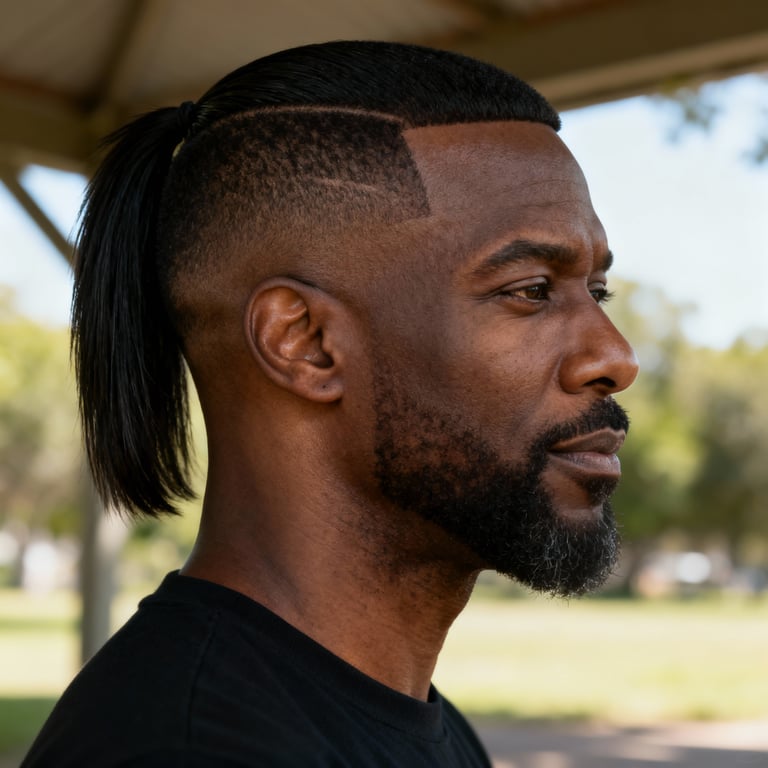 mullet haircut men on straight hair, low version.
