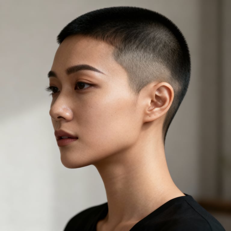 buzz cut fade on straight hair, low version.
