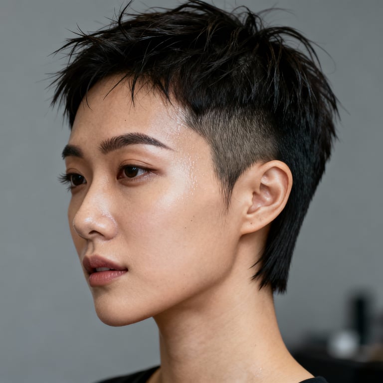 messy french crop on straight hair, low version.