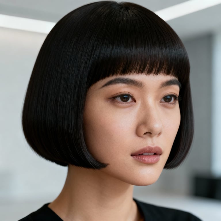 wedge haircut 80s on straight hair, low version.