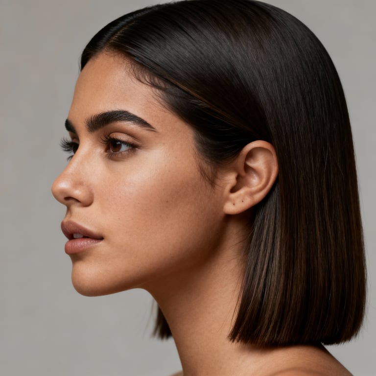 middle part on straight hair, mid version.