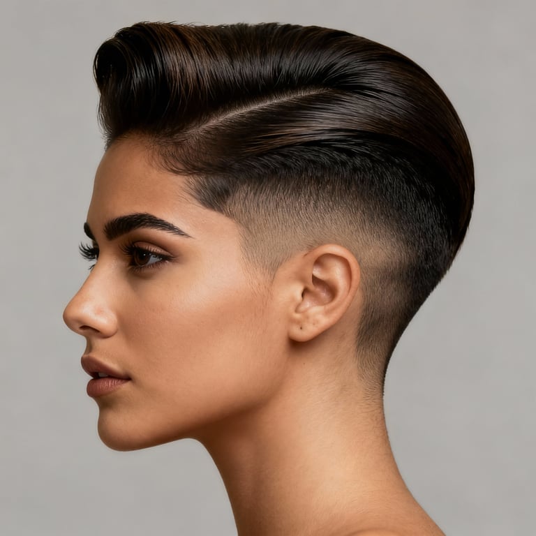 pompadour hairstyle on straight hair, low version.