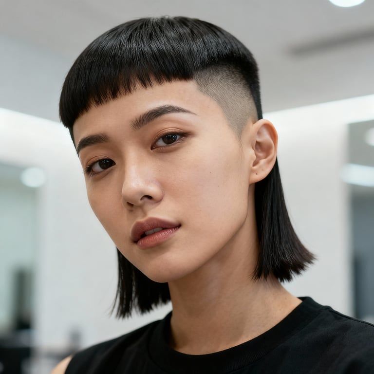 modern mullet fade on straight hair, low version.