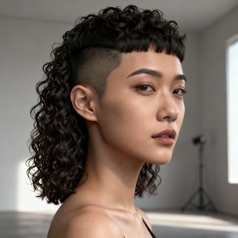 curly mullet on curly hair, low version.