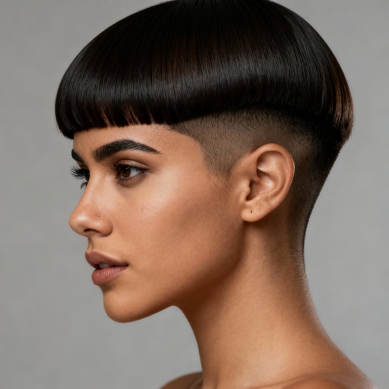 low cut caesar on straight hair, low version.