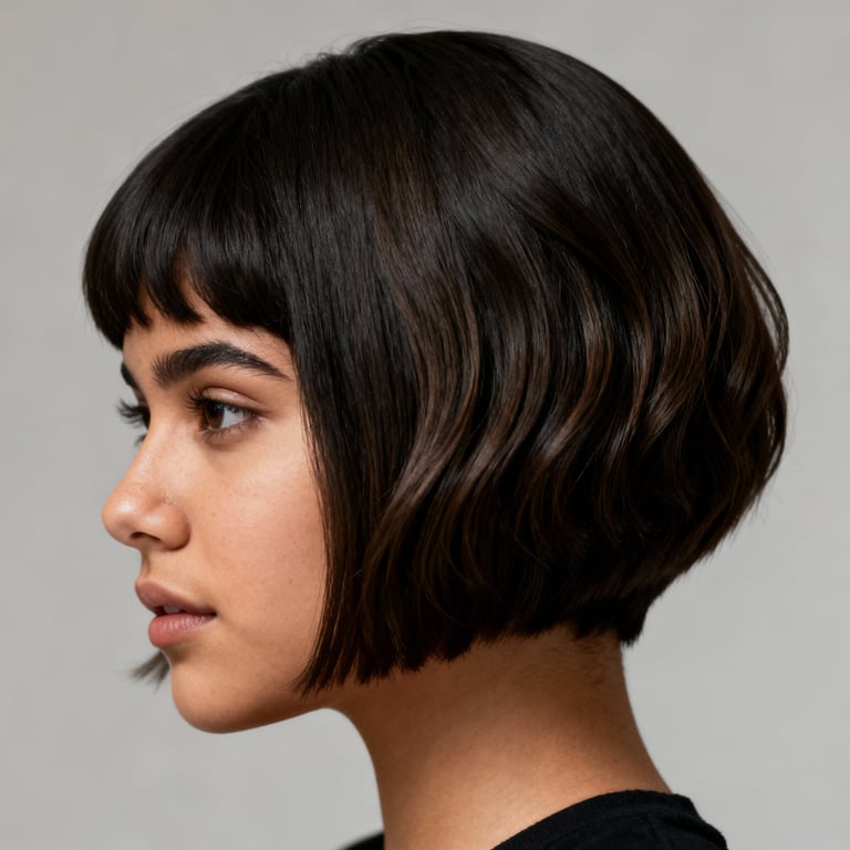 bixie haircut round face on straight hair, low version.