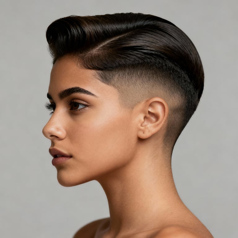short pompadour on straight hair, low version.