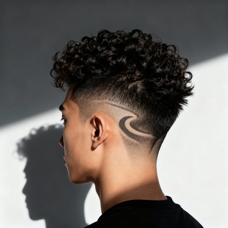 High Burst Fade Mullet Curly