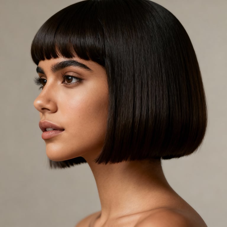 pageboy haircut girl on straight hair, low version.